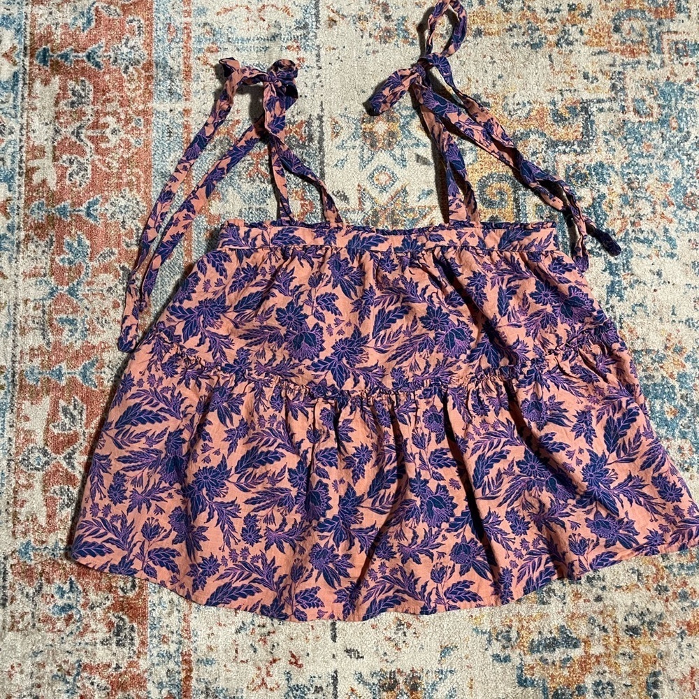 Universal Thread pink and blue floral print cotton shoulder-tie sleeveless top